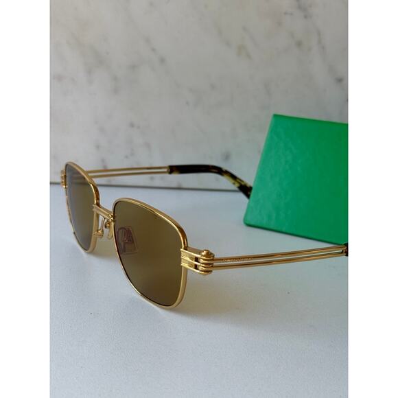 NEW Bottega Veneta BV1380S Gold Rounded Sunglasses